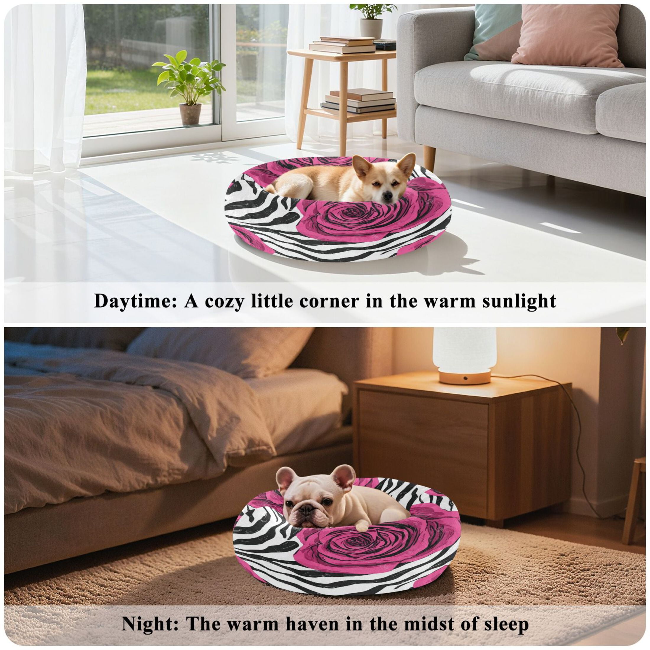 Iauyy Pet Couch Donut Cat Bed for Indoor Cats/Small Dogs Washable & Machine with Non-slip Bottom Calming Cat Furniture, Rose-like Zebra Pattern (M)