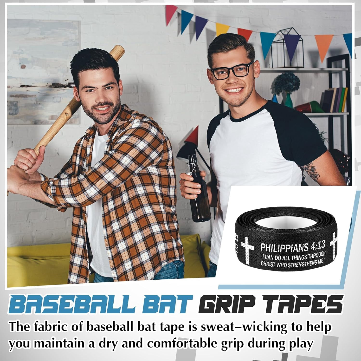 NestE-Christian Baseball Bat Grip Tapes 1.5mm Faith Cross Bat Grip Tape, Precut Full Adhesive Baseball Wrist Tape Scripture Design Non-Slip Religious Baseballs Grips Tapes