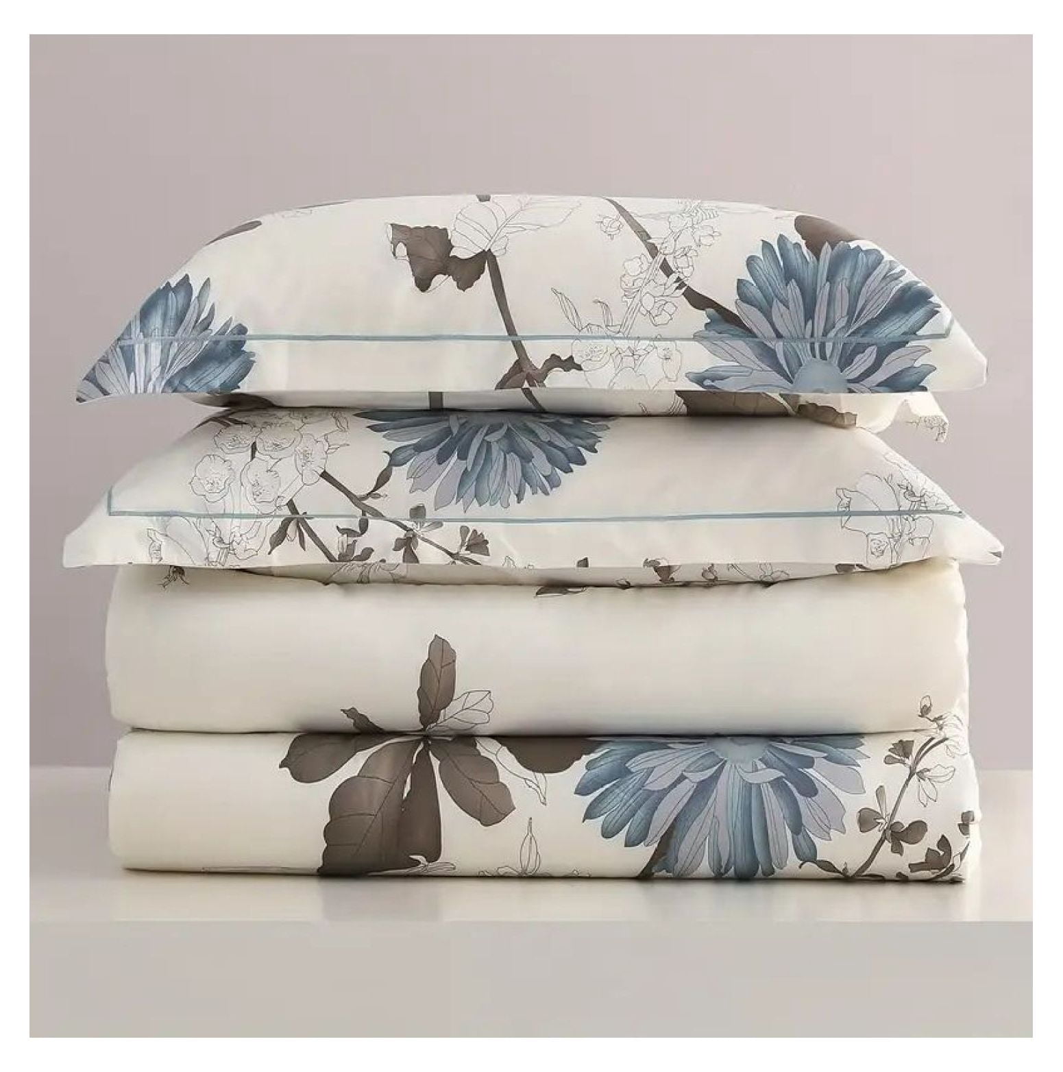 Floral Duvet Cover Queen Size - Big Flower Pattern Comforter Cover Set - 100% Cotton Queen Duvet Cover - Shabby Chic Bedding for Women Girls - Soft Breathable Bed Cover