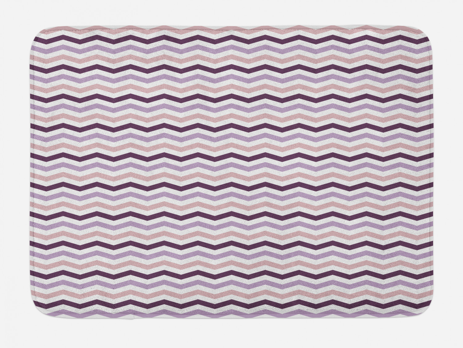 Eggplant Bath Mat, Sea Ocean Wave Inspired Zig Zag Image in Purple