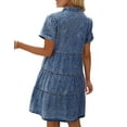 thumbnail image 4 of luvamia Women's Casual Short Sleeve Button Down Tiered Denim Babydoll Short Dress Sizes S-2XL, 4 of 7