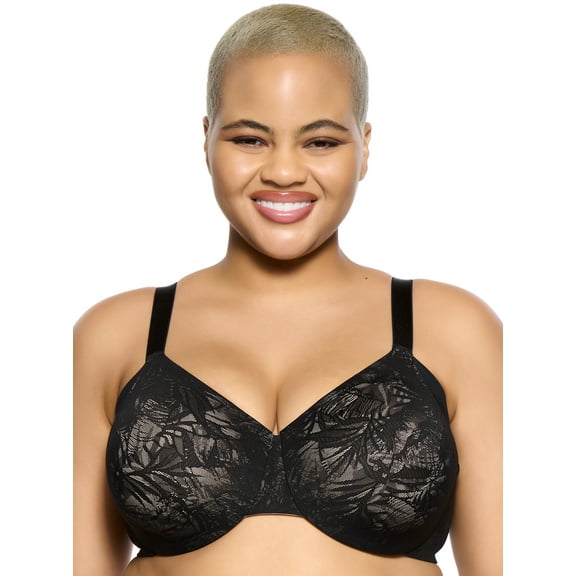 Felina | Jessamine Unlined Side Smoothing Minimizer Bra | 32C - 44H | Back & Side Smoothing Lace (Black, 32C)