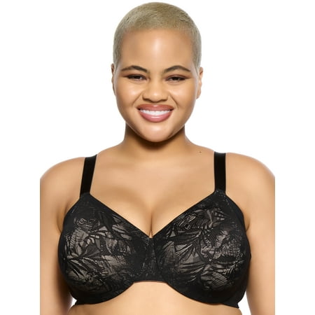 Felina | Jessamine Unlined Side Smoothing Minimizer Bra | 32C - 44H | Back & Side Smoothing Lace (Black  40DD)