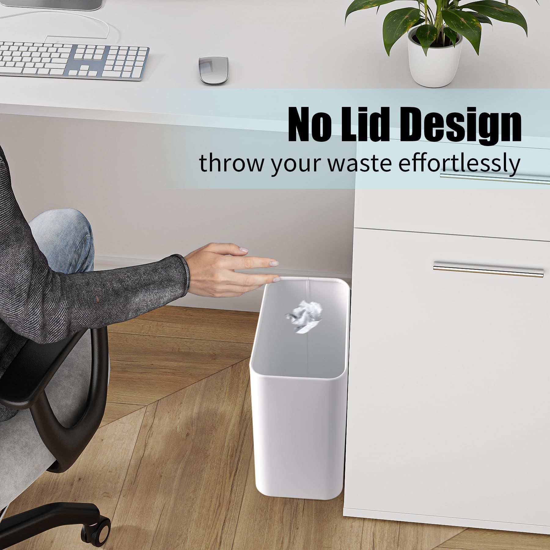 Cesun Small Bathroom Trash Can 2.1 Gallon Wastebasket, Modern Metal Garbage Can Office Waste Basket, White Stainless Steel Trash Bin for Bedroom, Home Office, Toilet, rv, Near Desk, Under Sink.
