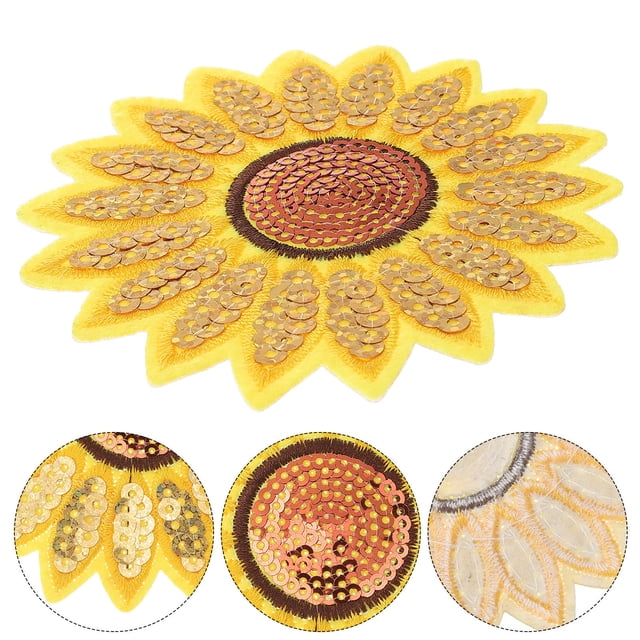 Phenofice 12Ud Parche Bordado Girasol Adhesivo Para Ropa Con Sin Hilos Amarillo