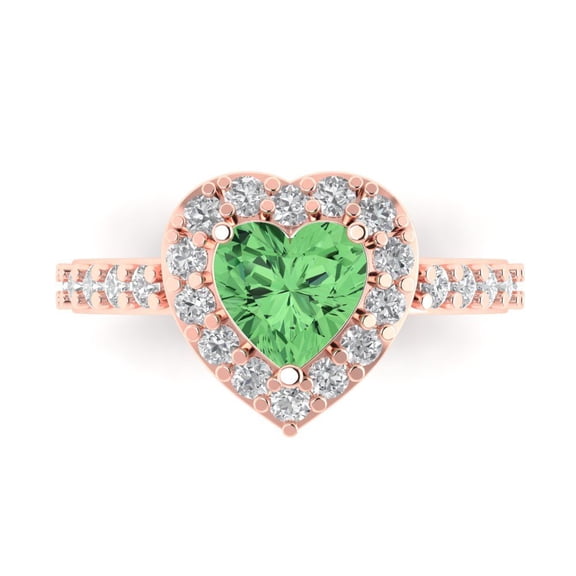 Halo Engagement Ring for Women - 2.03ct Simulated Green Diamond in 18K Rose Gold Promise Ring