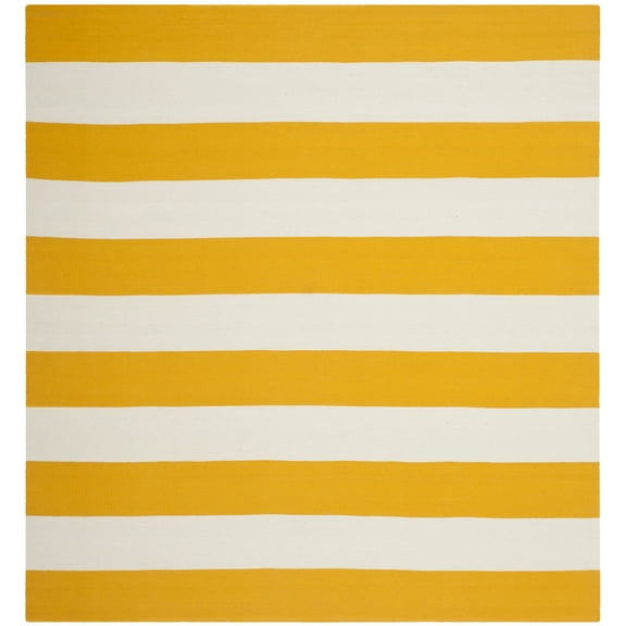 SAFAVIEH Montauk Saranna Geometric Cotton Area Rug, Yellow/Ivory, 3' x 3' Square