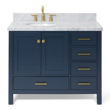 ARIEL Cambridge 54" Single Bathroom Vanity Base Cabinet - Midnight Blue, Hardwood Plywood, Soft-Close Doors & Drawers