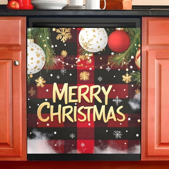Ryvnso Snowflake Grid Checkered Christmas Dishwasher Magnetic Refrigerator Magnet Cover Kitchen Home Decorative 23"x26"