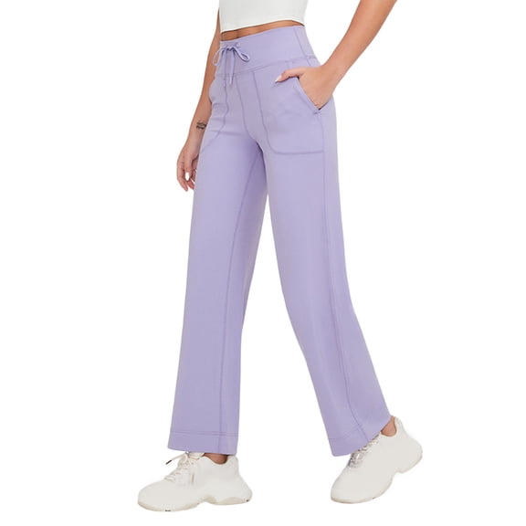 JnLxul Yoga Pants for Women Elastic Drawstring High Waisted Loose Straight Leg Stretchy Casual Workout Pants with Pockets(X-Large,Purple)