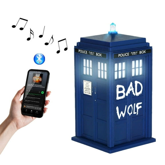 Doctor Who Bad Wolf Tardis Wireless Bluetooth Speaker Plays Music, Lights Up, Accurate Sounds Effects |Gifts for Men or Women - Best Gifts Birthday Collectibles for Doctor Who
