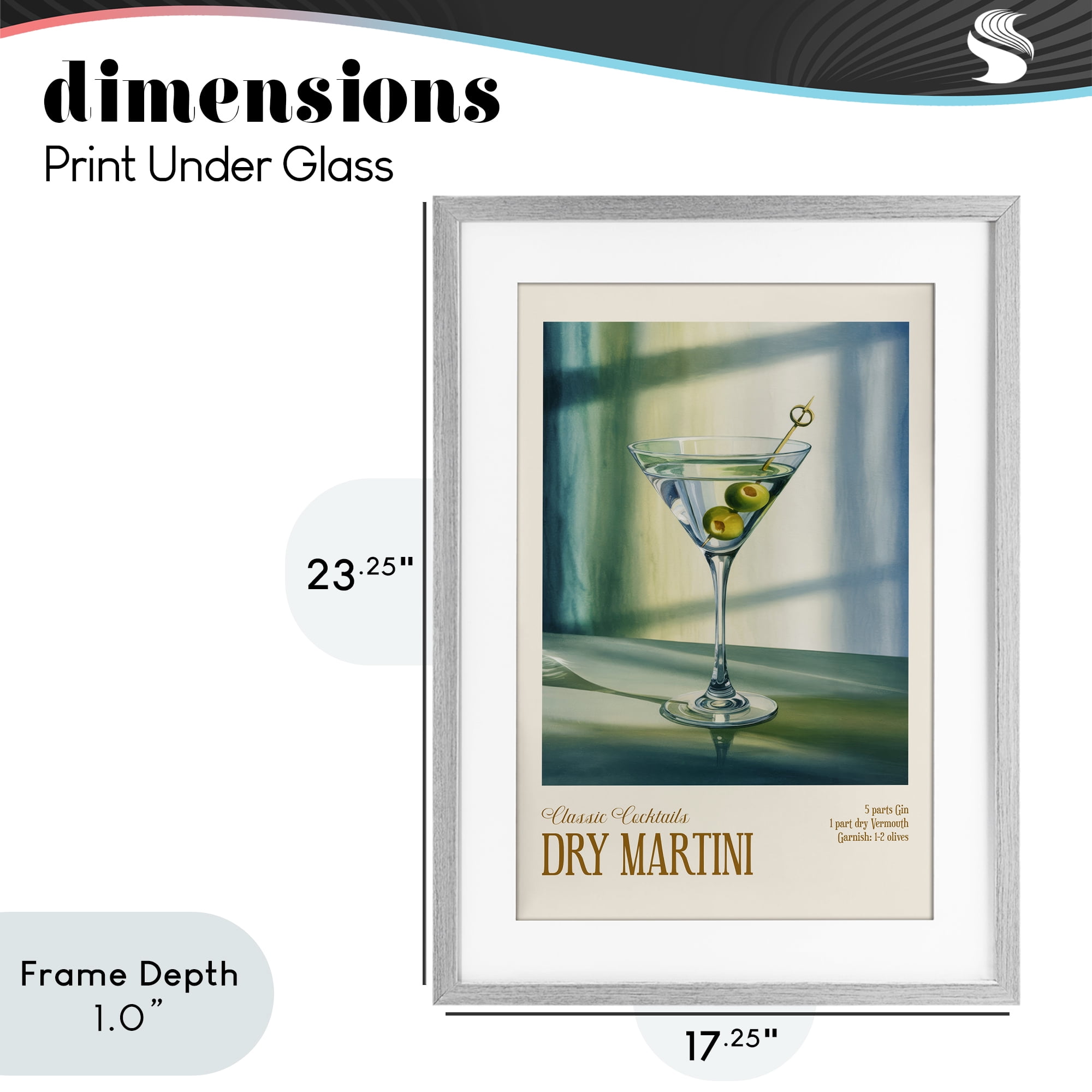 Stupell Industries Dry Martini on Surface Gray Framed Print Under Glass, design by Andreas Magnusson