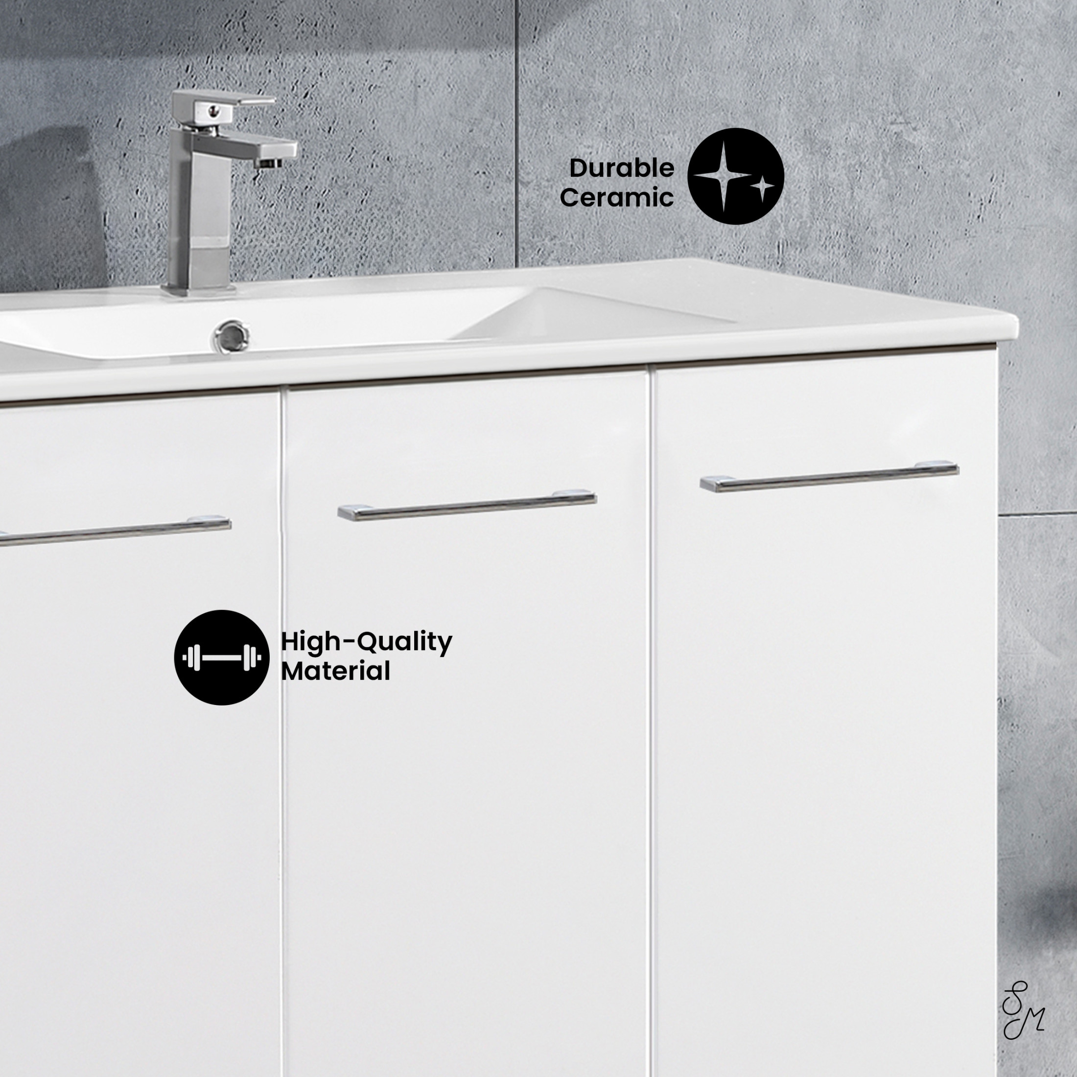 Annecy 36" Freestanding Bathroom Vanity in White with Sink Top