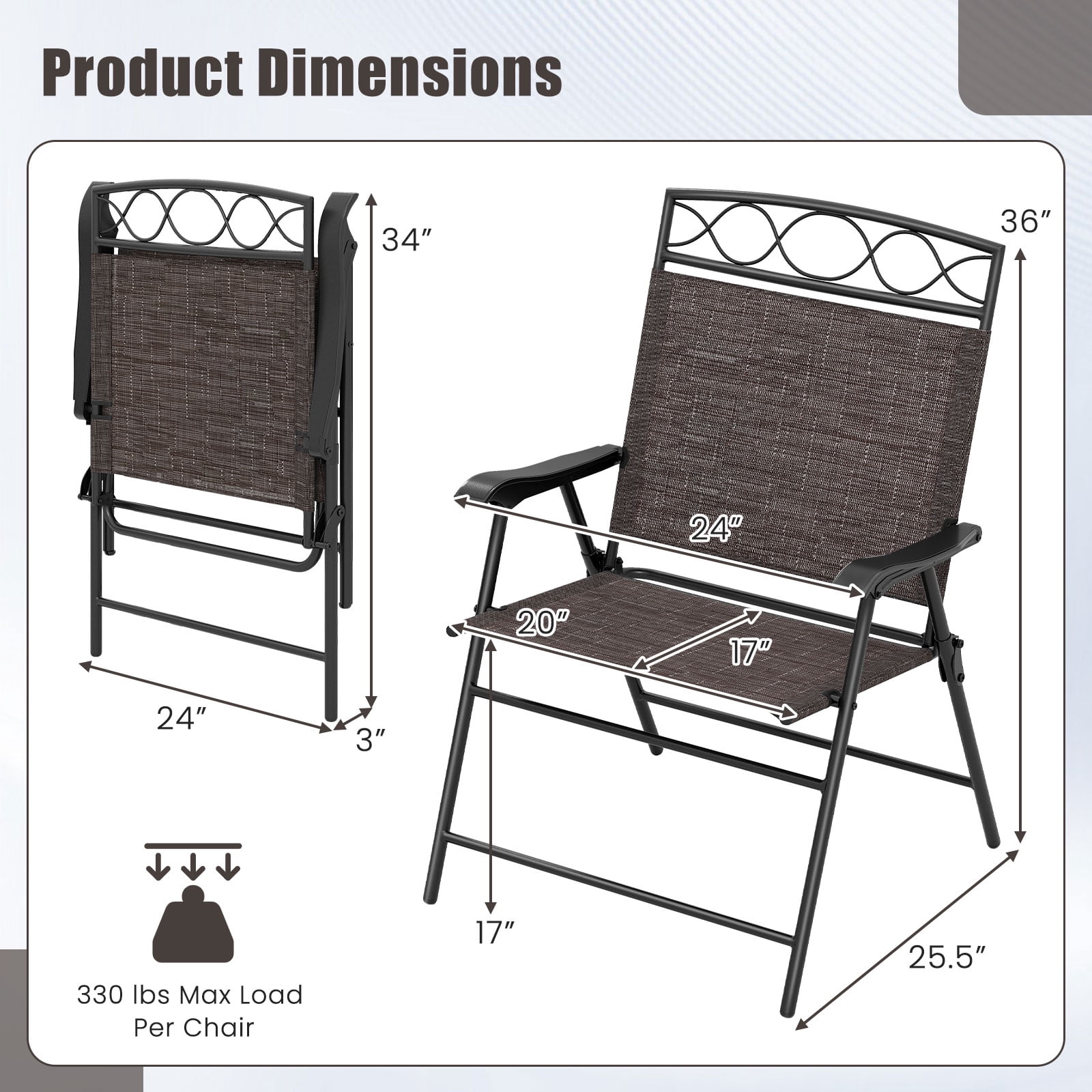 Gymax 4 Pack Patio Folding Chairs Outdoor Dining Chairs w/ Backrests & Armrests