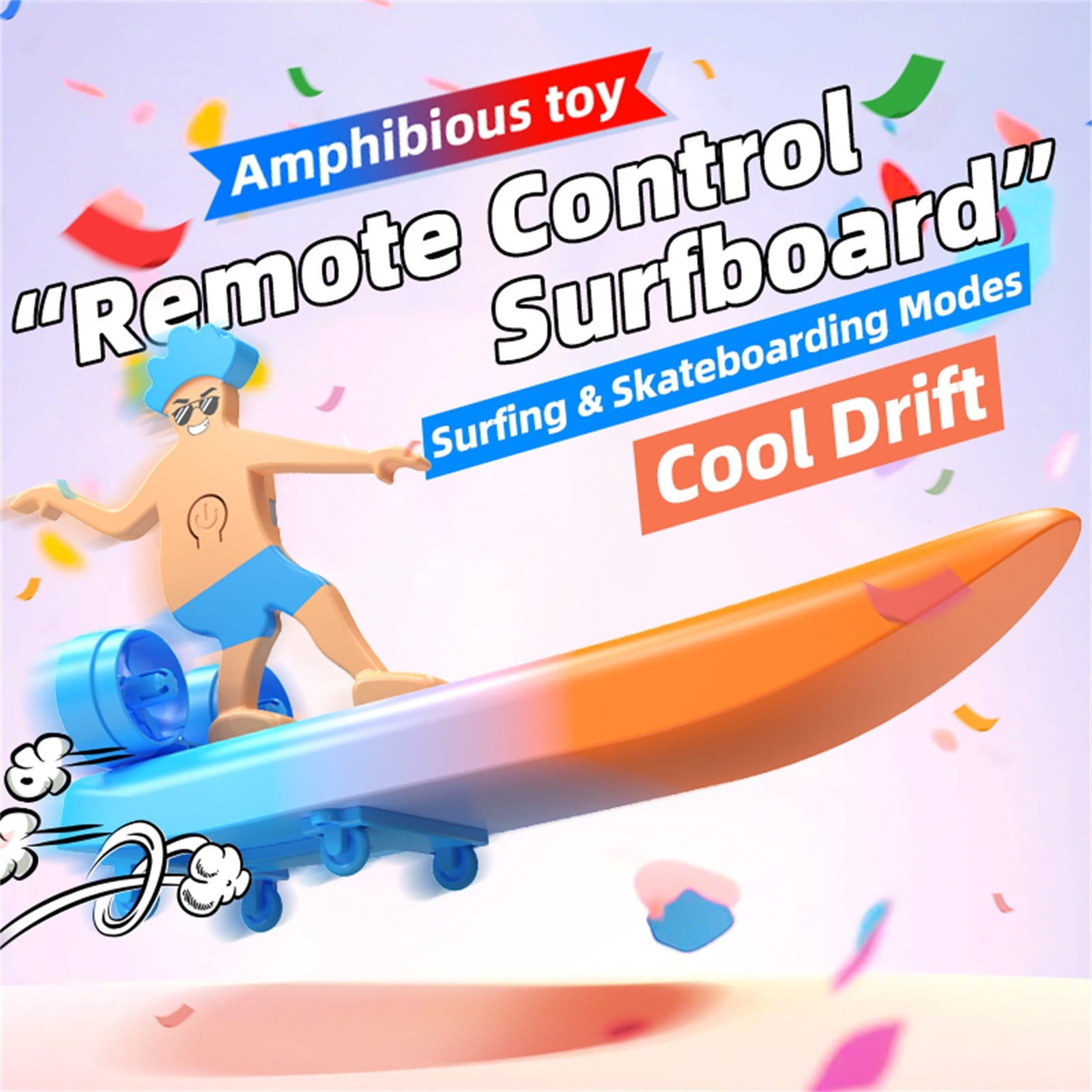 Nebwoak RC Amphibious Toy for Ki-ds, Dual Speed Remote Control Boat & Land Scooter, 2.4GHz, Rechargeable, Suitable for Pool & Outdoor Play