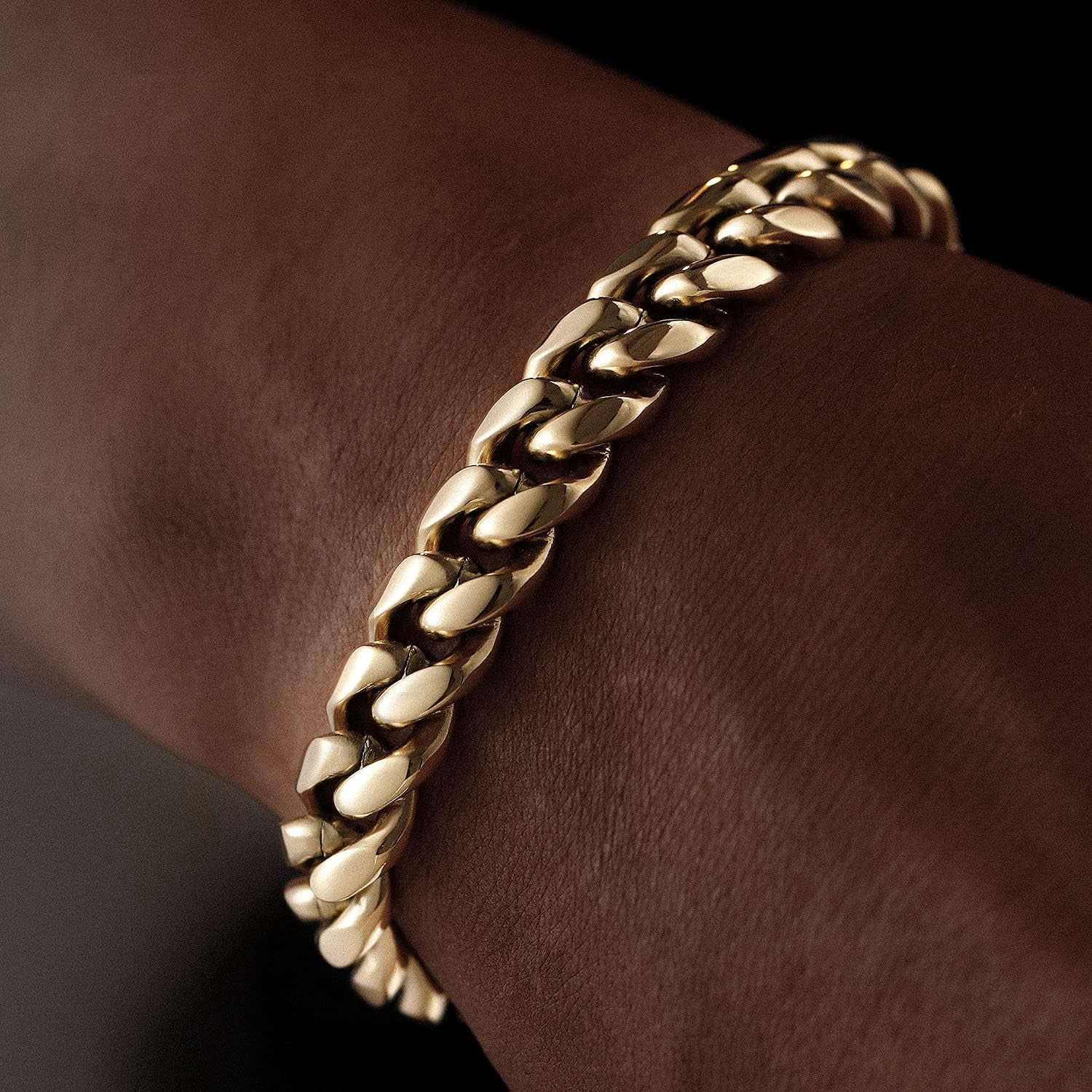 Leander 14K Gold-Plated Miami Cuban Chain, 316L Stainless Steel Necklace or Bracelet with Ice Diamond Clasp, Perfect for Men and Women (Christmas Gift)