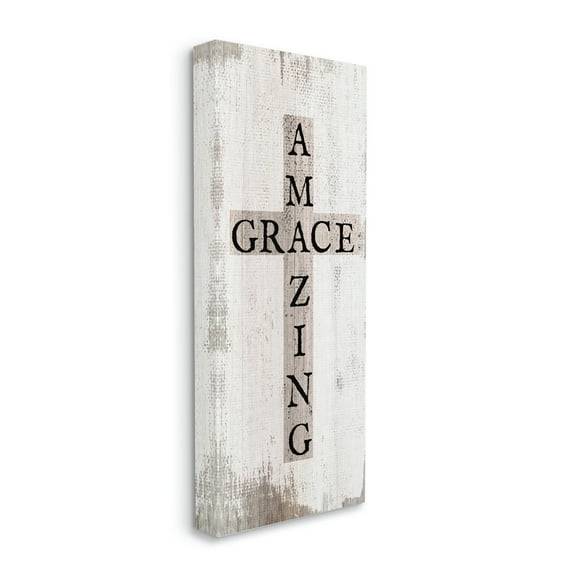 Stupell Industries Amazing Grace Rustic Cross with Distressed White Paint Design by Daphne Polselli, 13" x 30"