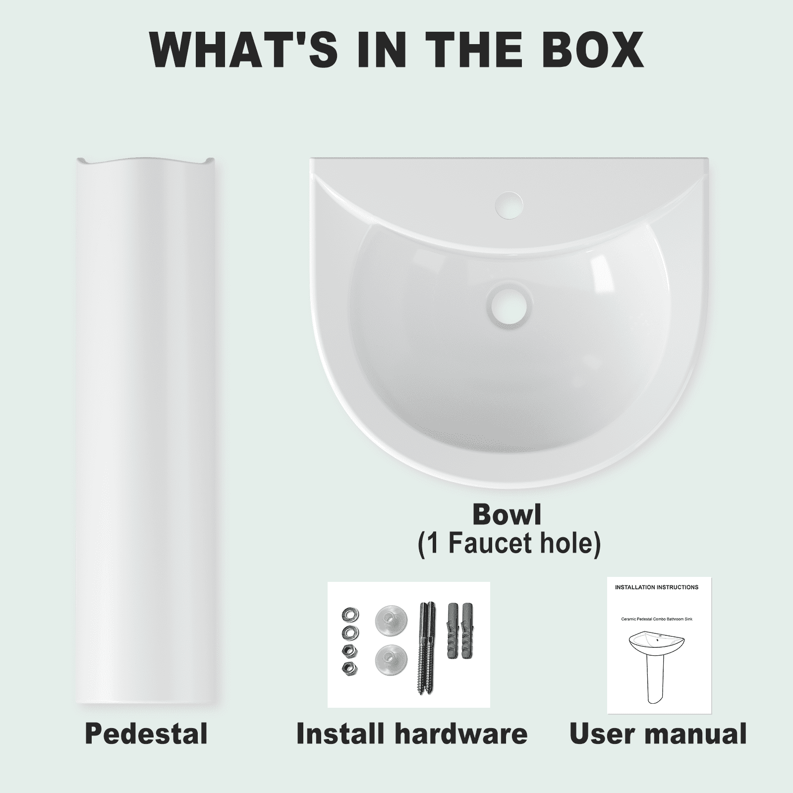 Luku Pedestal Sink Bathroom Pedestal Sink Modern U-Shape Ceramic Pedestal Sink White