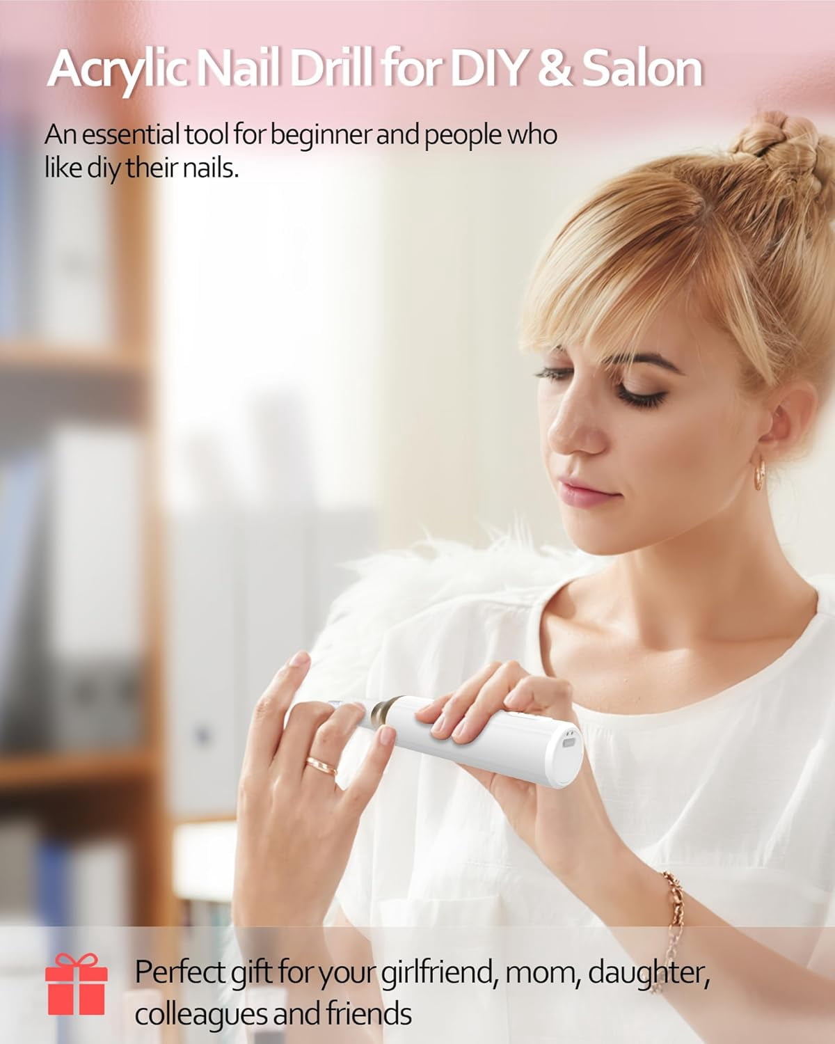 Professional Nail Drill for Acrylic Nails Gel, Protable Electric Cordless Nail Files Efile Manicure Kit Rechargeable for Acrylic Polish Women