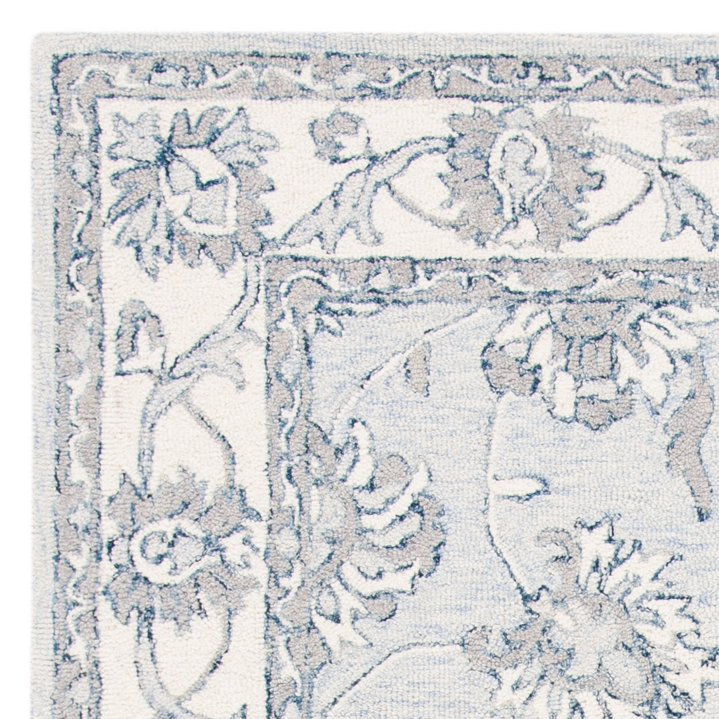 SAFAVIEH Micro-Loop Larry Floral Bordered Wool Area Rug, Light Blue/Ivory, 5' x 8'