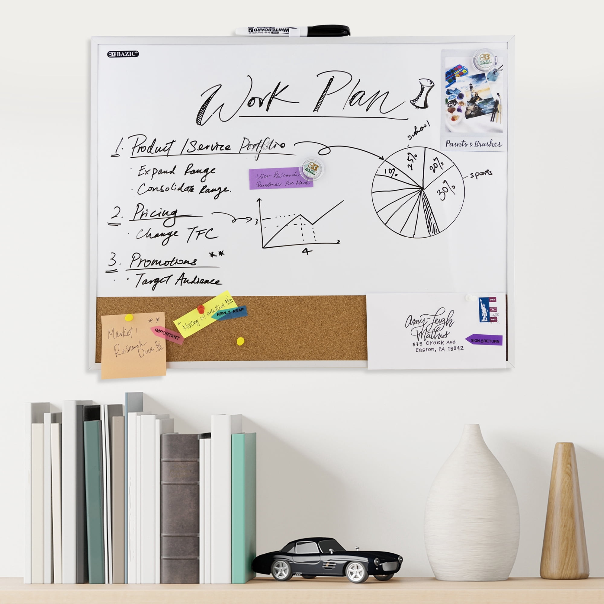 Bazic Magnetic Cork & Dry Erase Whiteboard Aluminum Frame 16" x 20" (BAZ6053)