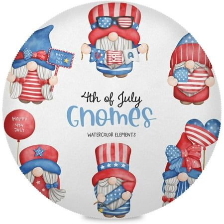 

Coolnut Independence Day Gnome Round Placemats for Dining Table Non-Slip Heat-Resistant Polyester Table Mats Set of 1 Washable Table Mats for Kitchen Dining Table Decoration (1158)