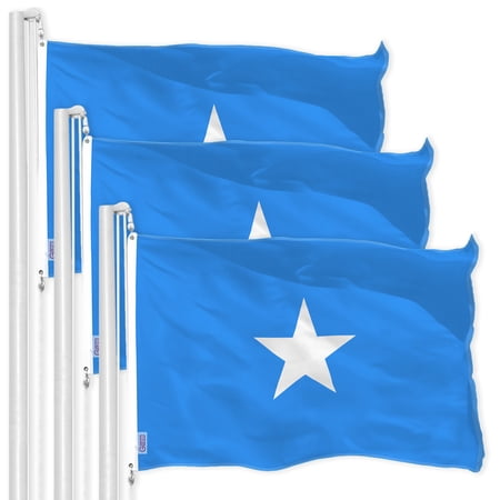 G128 – 3 Pack: Somalia (Somali) Flag | 3x5 feet | Printed 150D – Indoor/Outdoor, Vibrant Colors, Brass Grommets, Quality Polyester, Much Thicker More Durable Than 100D 75D Polyester