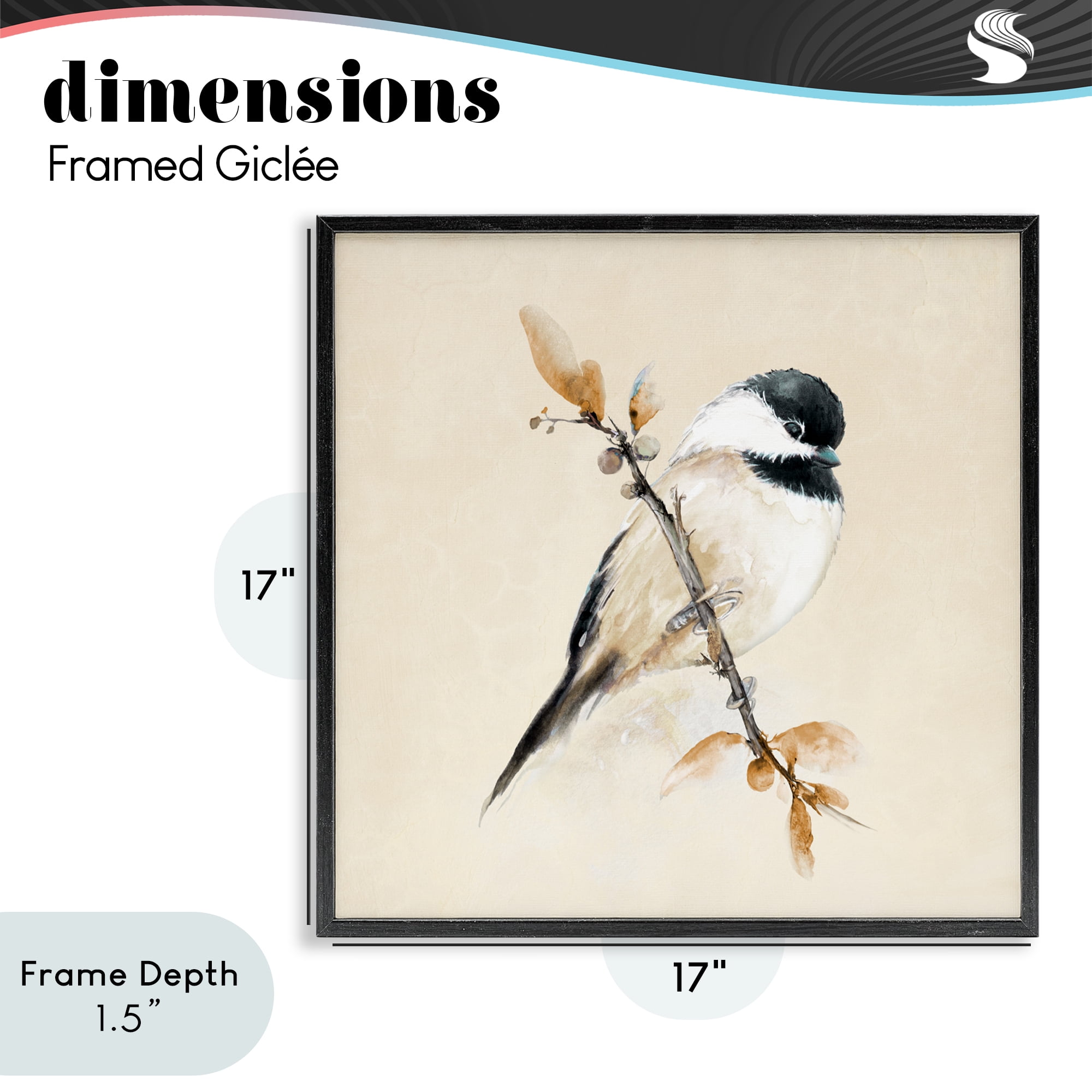 Stupell Industries Muted Watercolor Chickadee Black Framed Giclee Art, design by Diannart