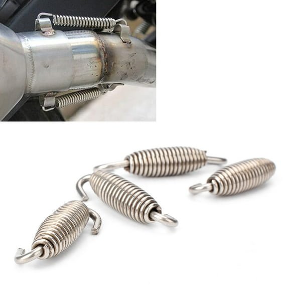 NS 4pcs Universal Motorcycle Short Stainless Exhaust Pipe Muffler Springs Hook Swivel, Silver