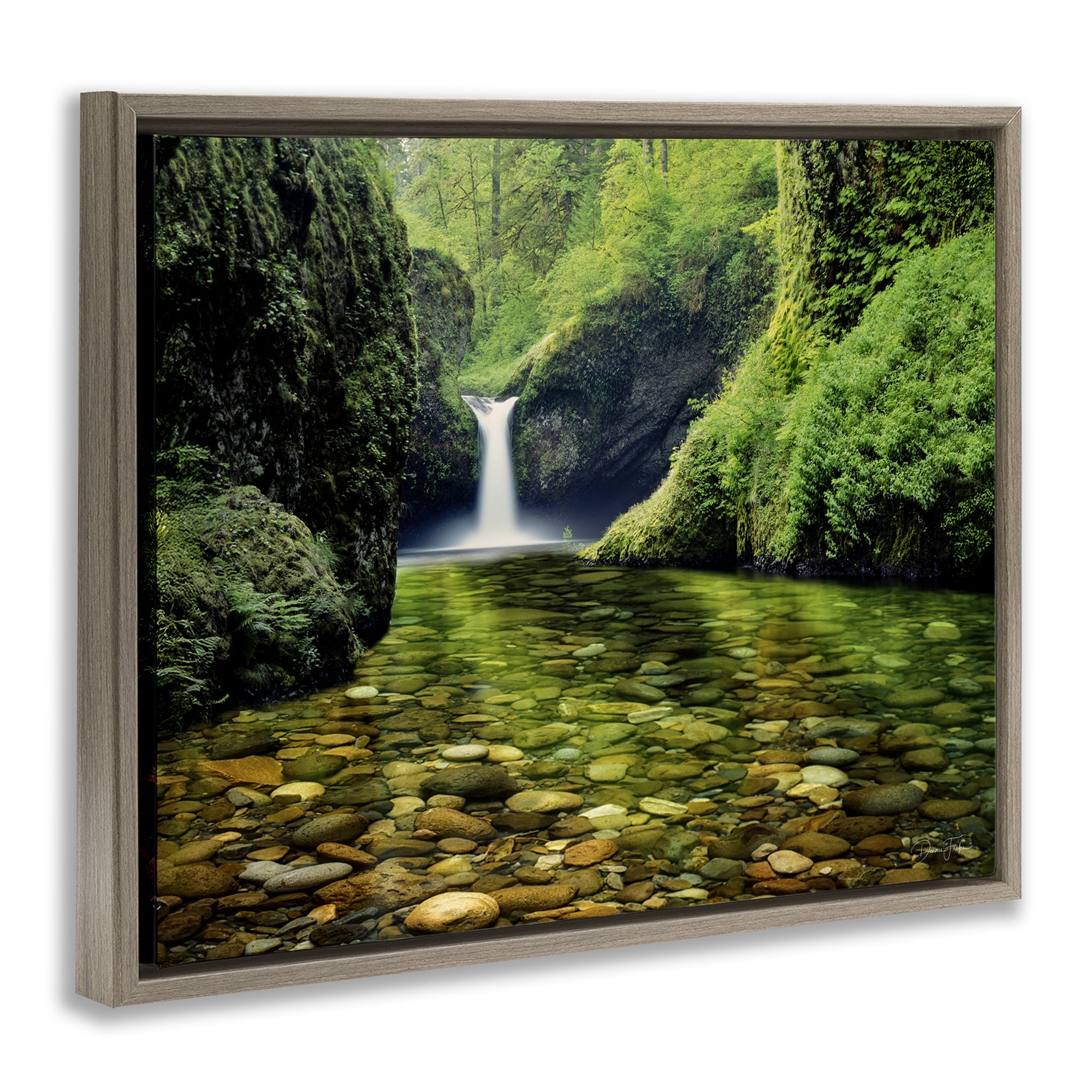 Stupell Industries Punchbowl Falls in Emerald Forest Brown Framed Floater Canvas Wall Art, design by Dennis Frates