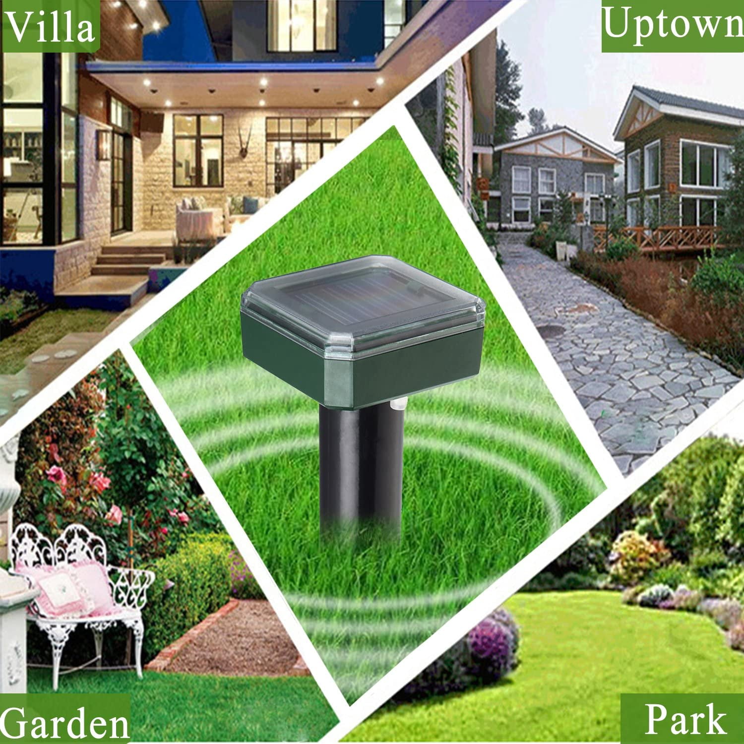 Solar Mole Repellent Ultrasonic 2 Pack Outdoor Powered Sonic Deterrent - Mole Stopper Scare Vole for Lawn Garden & Yard Home - Groundhog Repeller Snake Rodent Gopher Spikes Chaser Pest Control