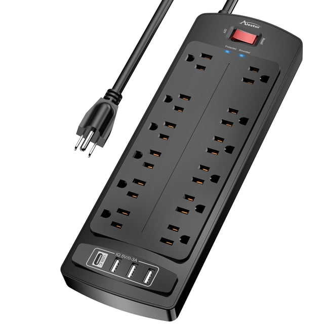 Protector contra sobretensiones Power Strip Alestor de 10 pies con 12 enchufes, 4 USB