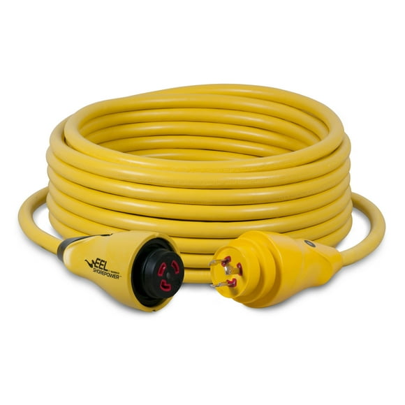 Maro Cordon d'Alimentation CS30-50 EEL ShorePower; Cordon d'Alimentation; 30 Ampères/125 Volts AC; Longueur de 50 Pieds; avec Voyant Lumineux LED Bleu; Fil de Calibre 10; Approuvé UL; Jaune