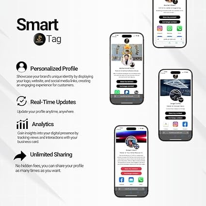 Black Smart Digital Business Card Tag – Nfc Tap-to-Share, No App Needed, Portable Adhesive