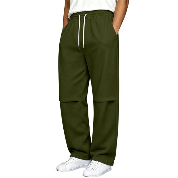 Iyufng Mens Knee Pleated Loose Wide Leg Casual Track Pants Drawstring Elastic Waist with Side Pockets