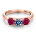 thumbnail image 3 of Gem Stone King 18K Rose Gold Plated Silver Persian Blue Moissanite and Red Created Ruby Engagement Ring for Women | 1.70 Cttw | Round 5MM | Gemstone Birthstone | Size 6, 3 of 6