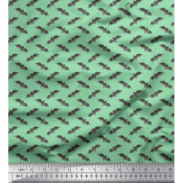 Soimoi Green Velvet Fabric Dot & Bat Animal Print Sewing Fabric Yard 58 Inch Wide