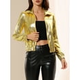 thumbnail image 5 of INSPIRE CHIC Women's Holographic Shiny Party Long Sleeve Lightweight Zipper Metallic Jacket XS Golden, 5 of 8