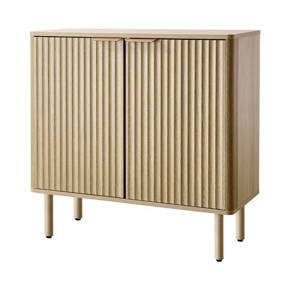 VEVOR Coffee Bar Cabinet, Mid Century Fluted Coffee Bar Table with 2-Tier Storage, Buffet Stand Cabinet with 2 Barn Door, Sideboard Buffet Station for Living Room, Entryway, 31.5 x 14.7 x 31.5 in, Oa