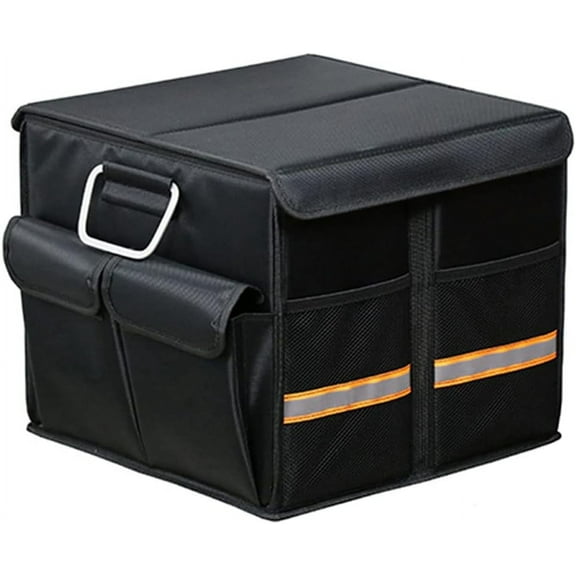 Car Trunk Organizer - Collapsible Trunk Organizer with Foldable Cover Aluminium Alloy Handle Reflective Strip for Auto, SUV, Truck, Minivan