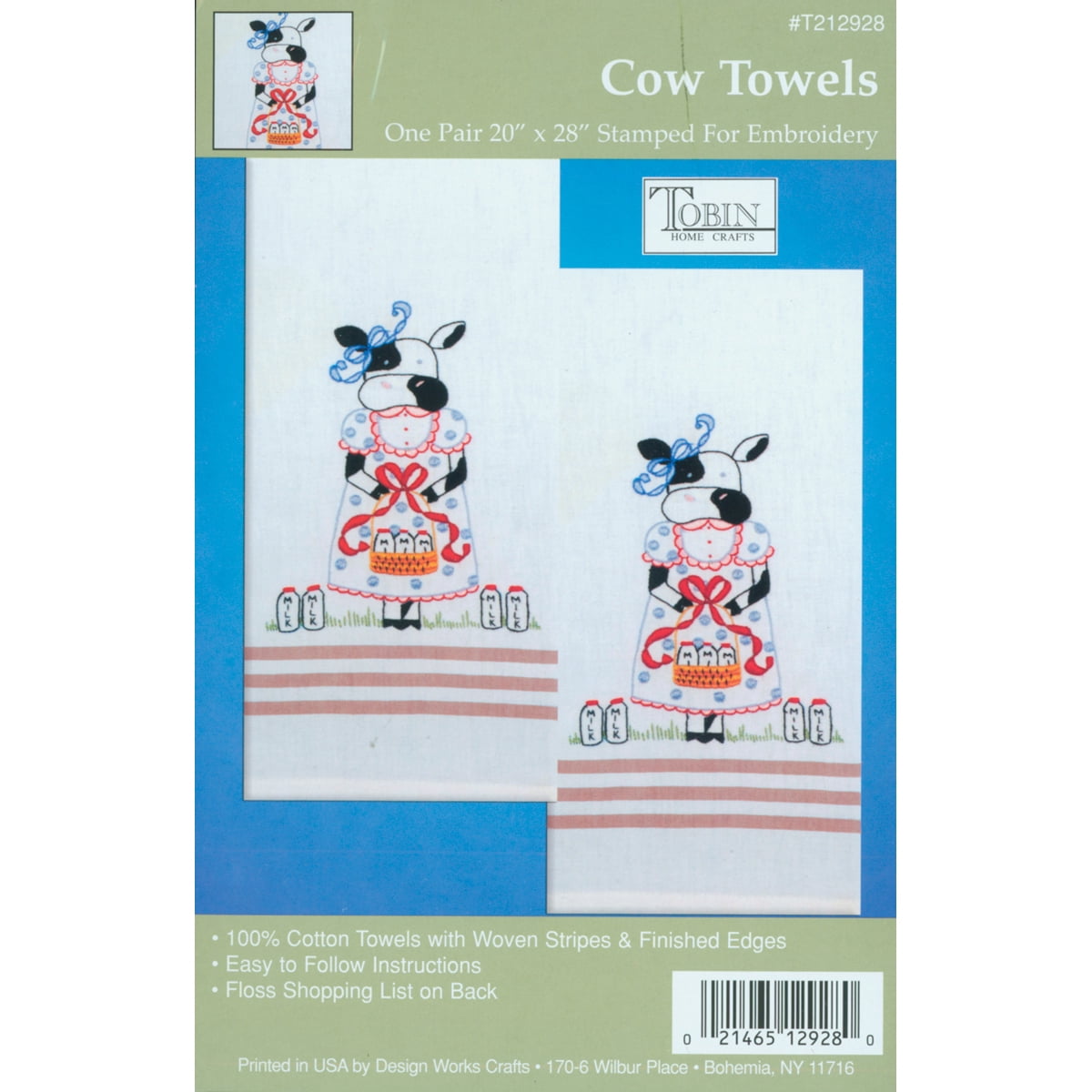 Tobin Cow Stamped Kitchen Towels For Embroidery