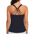 thumbnail image 5 of Racerback Tankini Swimsuit, Women's V-Neck Ruched Top with Side Drawstrings, Tummy 2-Piece Swimwear Black S, 5 of 6