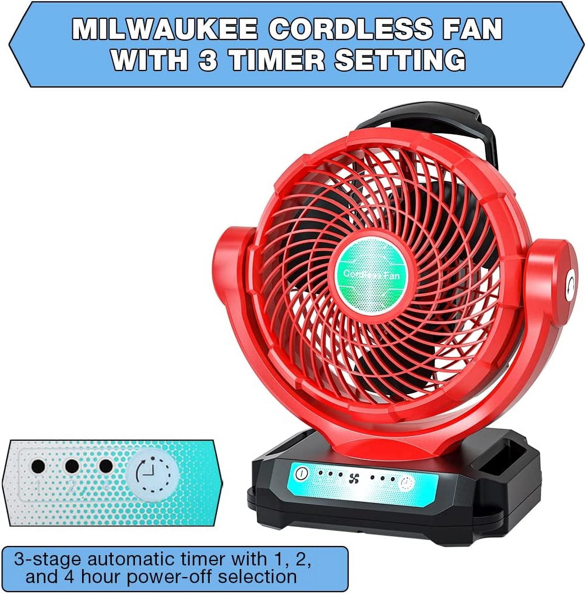 Jobsite Fan Powered by Milwaukee M18 18V Battery/AC Adaptor Portable Battery Powered Fan with Timer 3500CFM Cordless Works Fan for Workshop Construction Site for Camping, Garage, Kitchen, Office