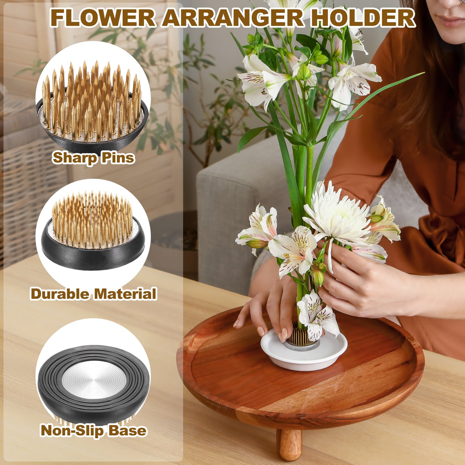Uxcell 4 Pcs Floral Frogs Kenzan, 2.1 Inch Round Brass Steel Flower Arrangement Holder, Arranger Pin Fixed Tool for Vase Centerpiece, Wedding, Home Decoration, Brass/Silver