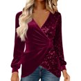 thumbnail image 2 of Uootdi Plus Size Sequin Tops for Women Sparkly Glitter Bow Crewneck Long Sleeve Shirts Evening Party Night Top Going Out Pullover Gift, 2 of 6