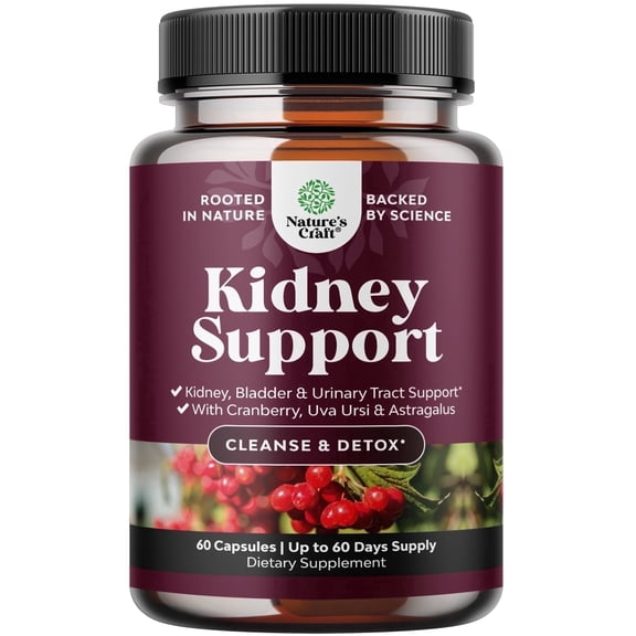Natures Craft Kidney Support Cranberry Pills for Kidney Cleanse & Urinary Tract Health, 60 Capsules