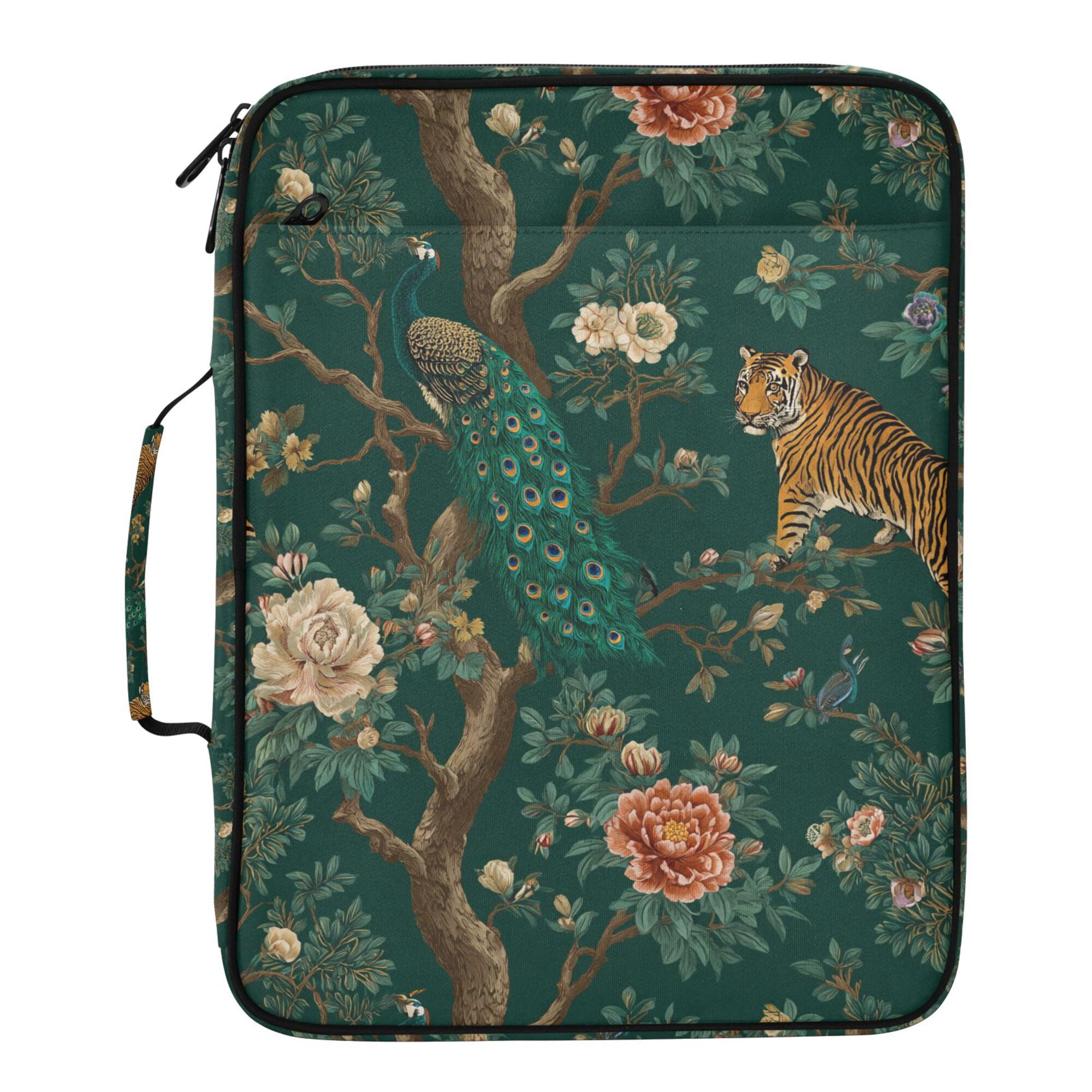 FORMRS Accordion File Folder A4 Size 7-Pocket Expanding Document Organizer Bag with 3 Ring Binder, Tiger and Peacock Pattern
