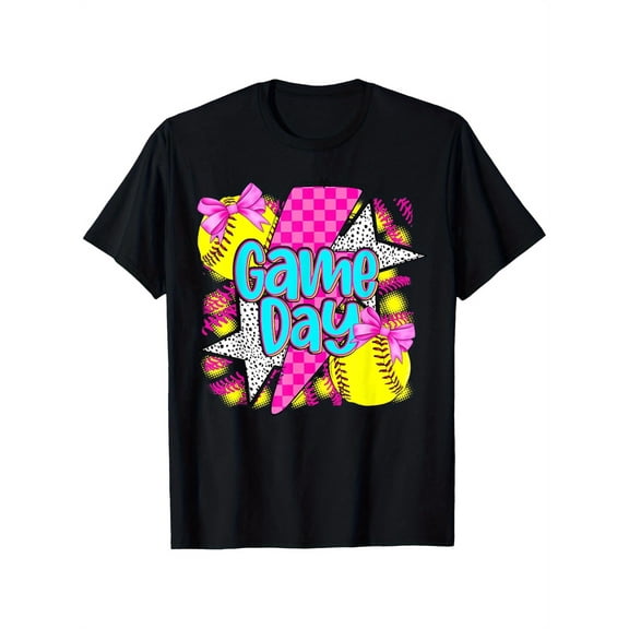 Girl's Cute Retro Softball Game Day Graphic T-Shirt