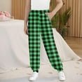 thumbnail image 6 of Girls Lounge Pants 5t Soft Plaid Joggers Pants with Pockets Pull-On Casual Kids Fall Trousers Army Green, 7 T, 6 of 6