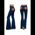 thumbnail image 3 of Pantalones Vaqueros Acampanados con Parches de Estrellas para Mujer, Cintura Media, Corte Acampanado, Elásticos, Pierna Recta, Ajustados. Azul Oscuro L, 3 of 10